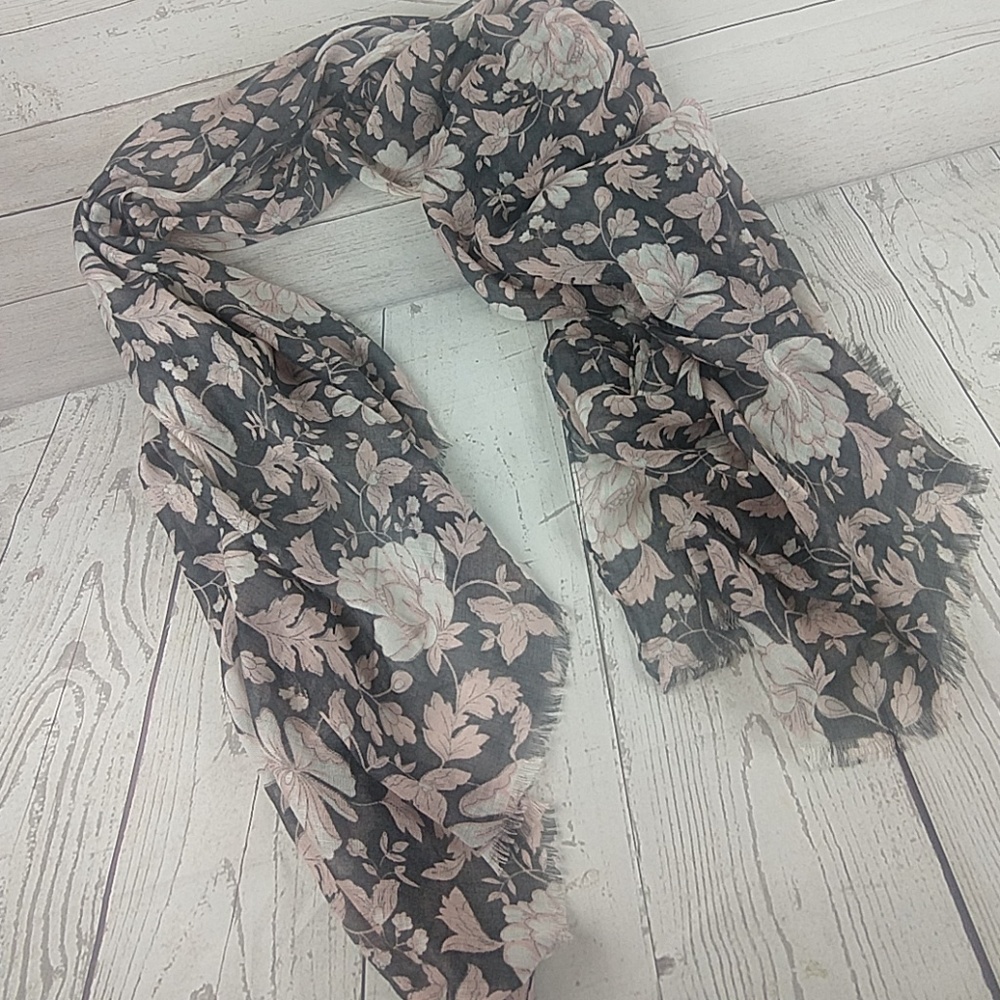 (sold)Pink Gray Floral Long Scarf Wrap Sarong